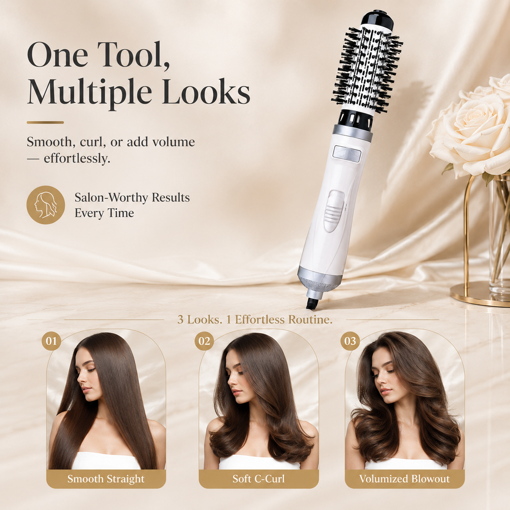 Auto Rotating Ionic Hot Air Brush with 2 Brush Heads