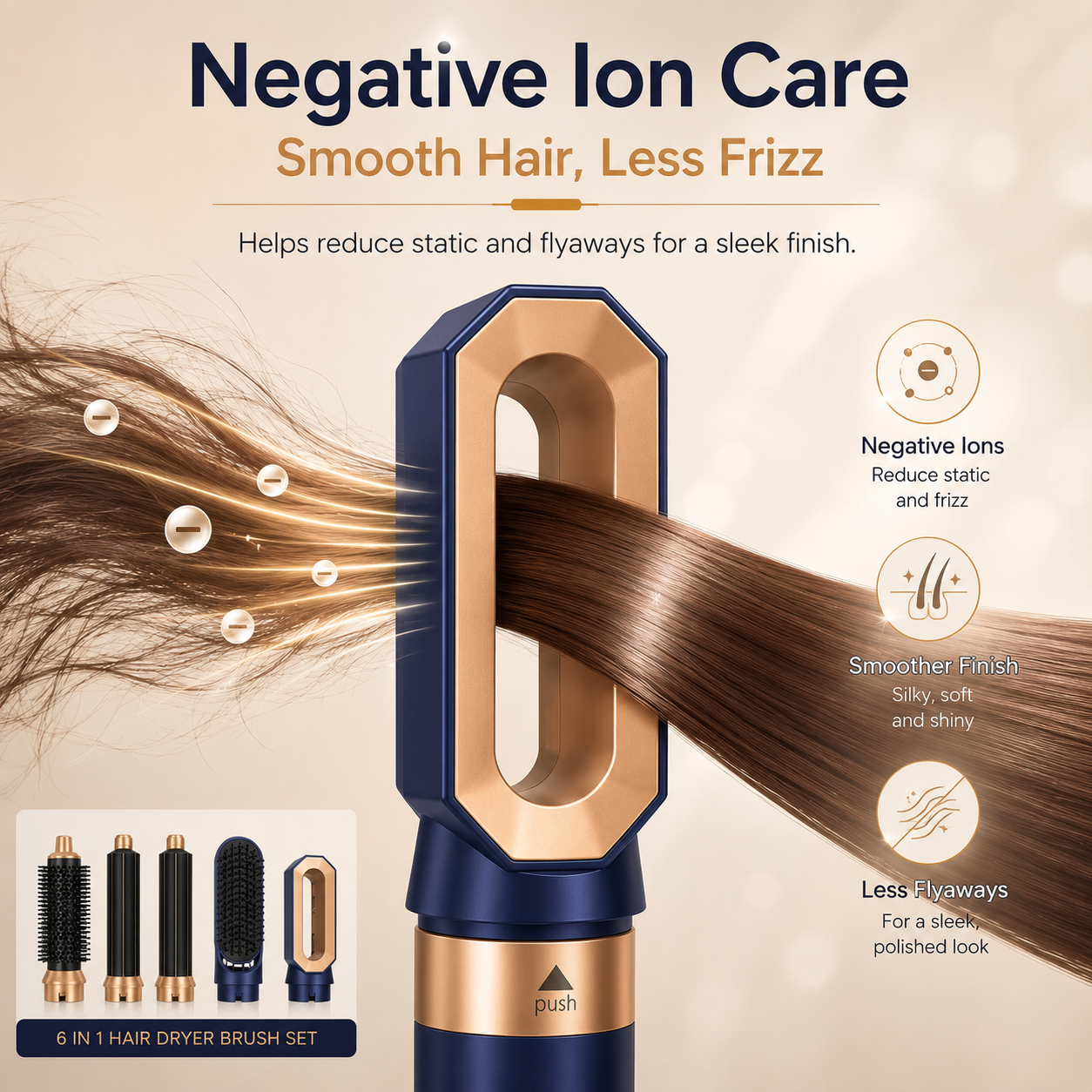 6 In 1 Interchangeable Negative Ion Hot Air Multi Hair Styler