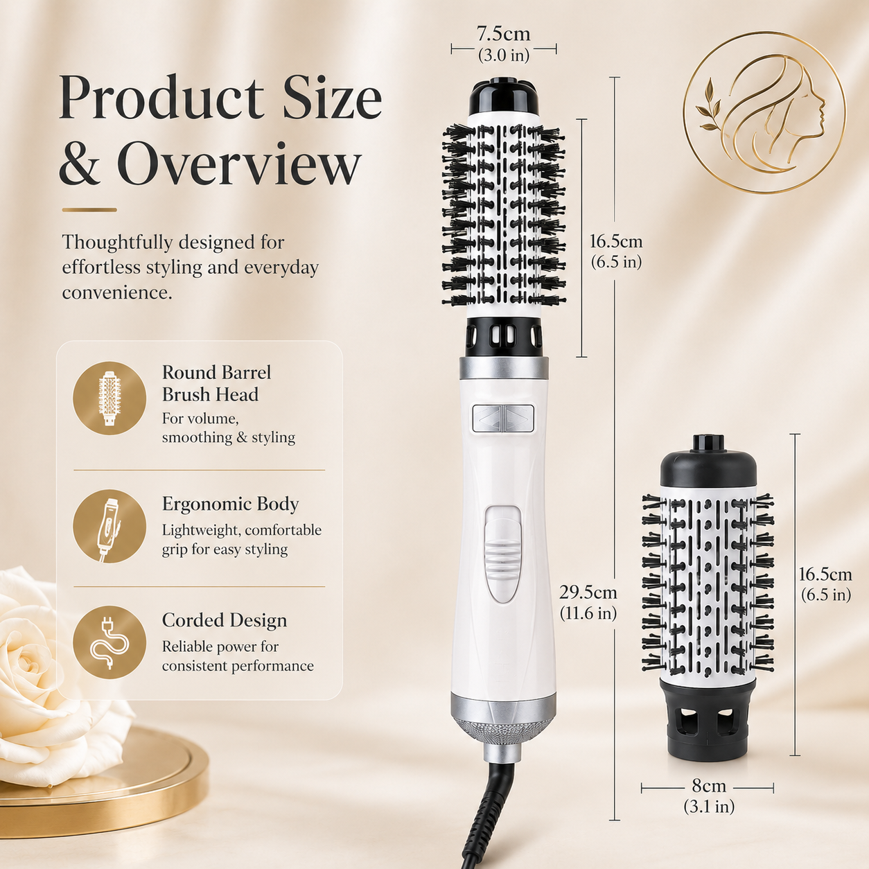 Auto Rotating Ionic Hot Air Brush with 2 Brush Heads