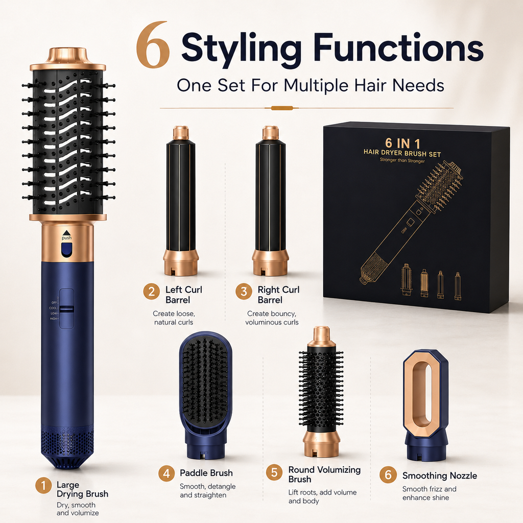 6 In 1 Interchangeable Negative Ion Hot Air Multi Hair Styler