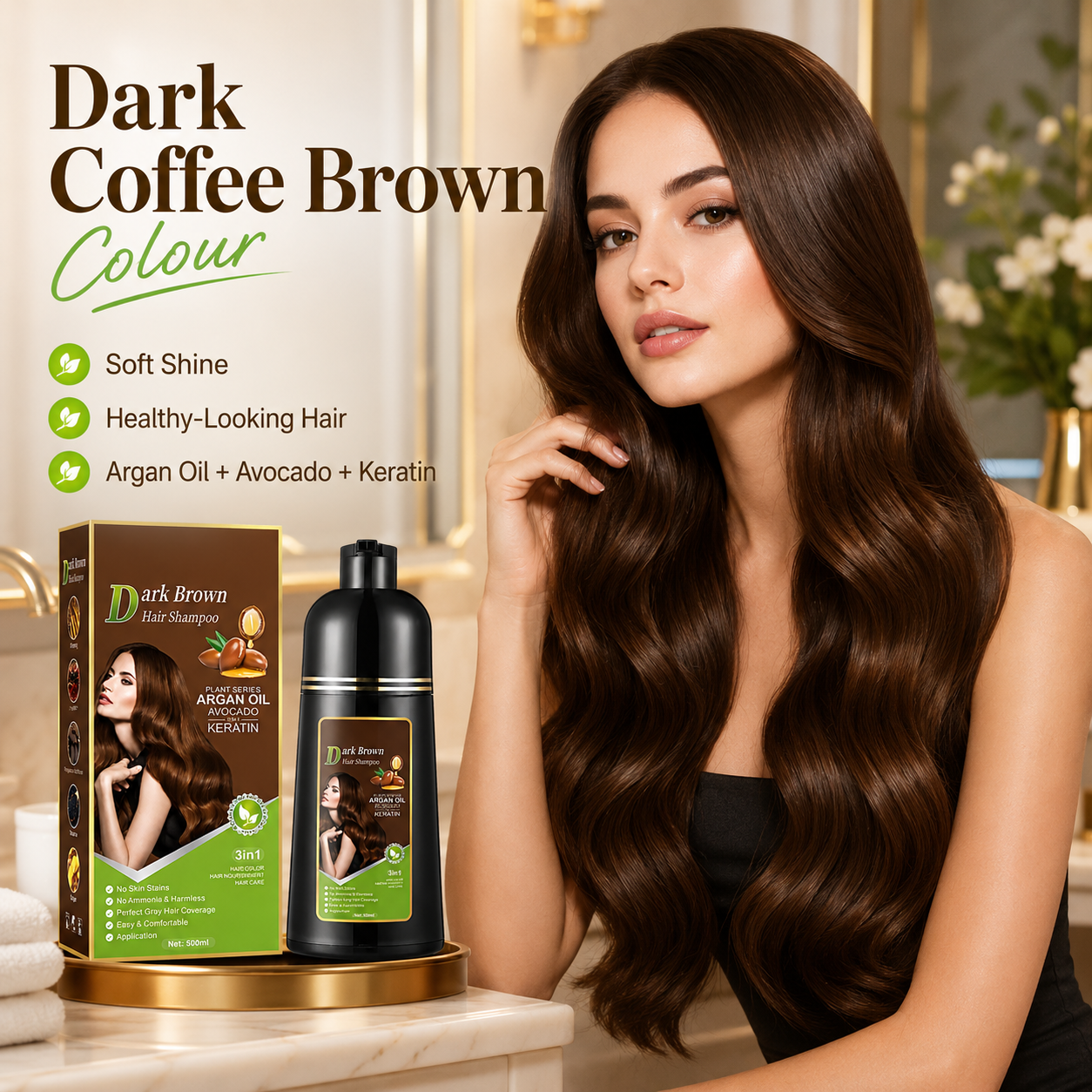 3-in-1 Plant Hair Color Shampoo Dark Brown
