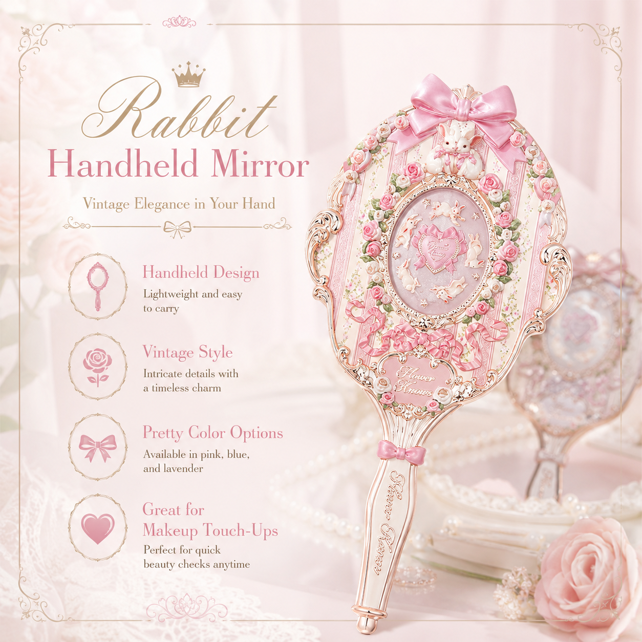 Bonnie Vintage Garden Hand Mirror – Ornate Portable Vanity Mirror