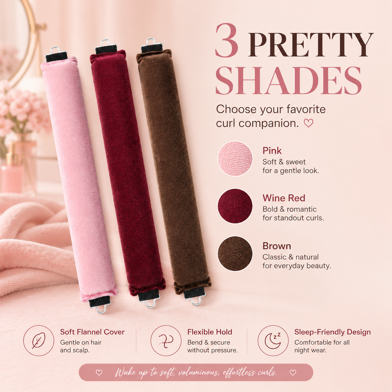 3 Pack Velvet Heatless Curling Rods No Heat Damage