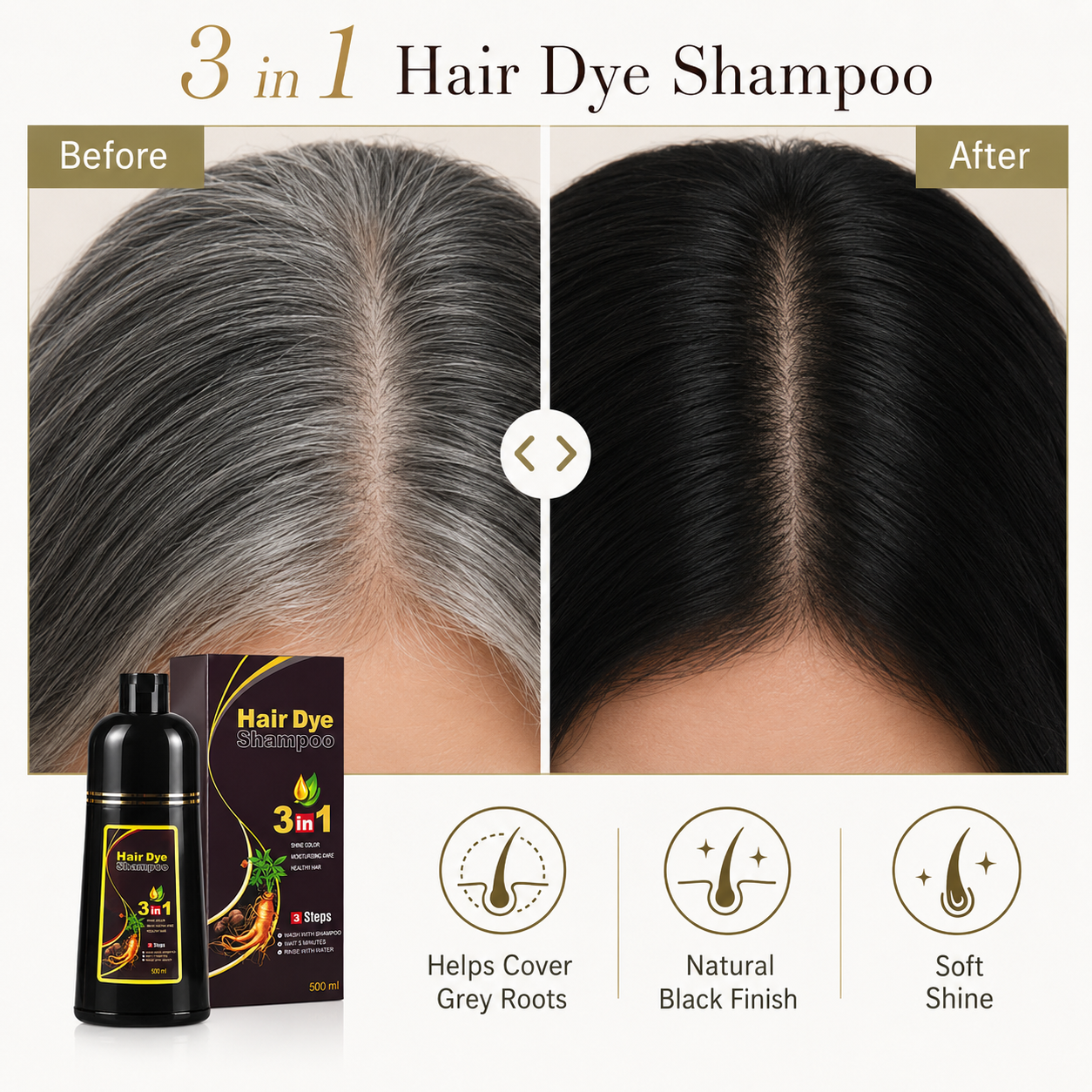 3 In 1 Natural Herbal Hair Dye Shampoo 500ml