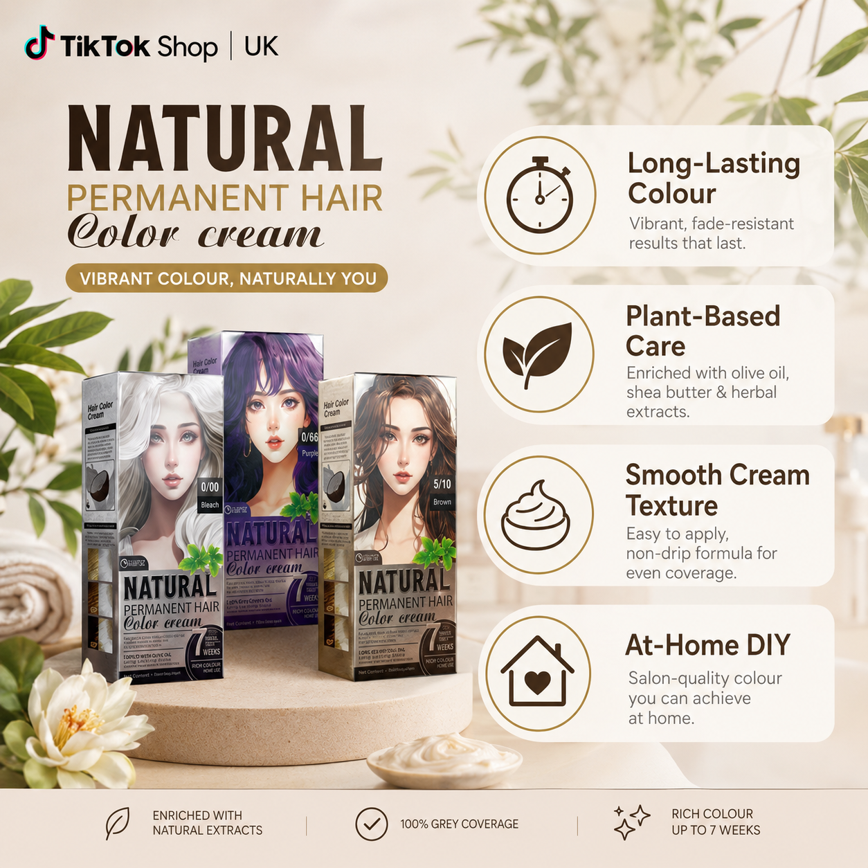 12 Shades Natural Permanent Hair Color Cream Kit