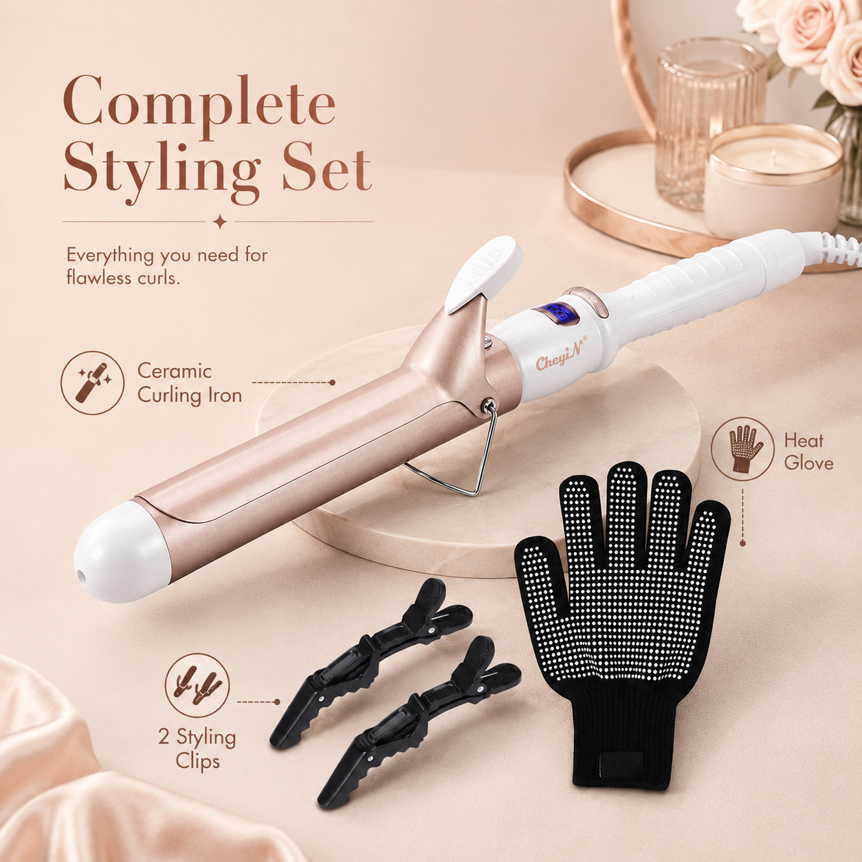 32mm Ceramic Adjustable Temperature Hair Curling Iron Set