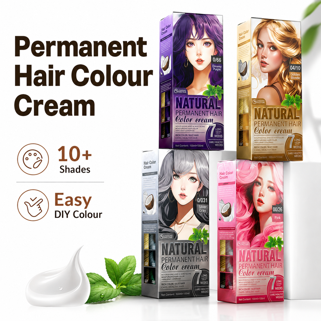 12 Shades Natural Permanent Hair Color Cream Kit