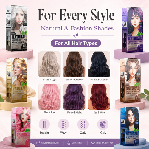 12 Shades Natural Permanent Hair Color Cream Kit