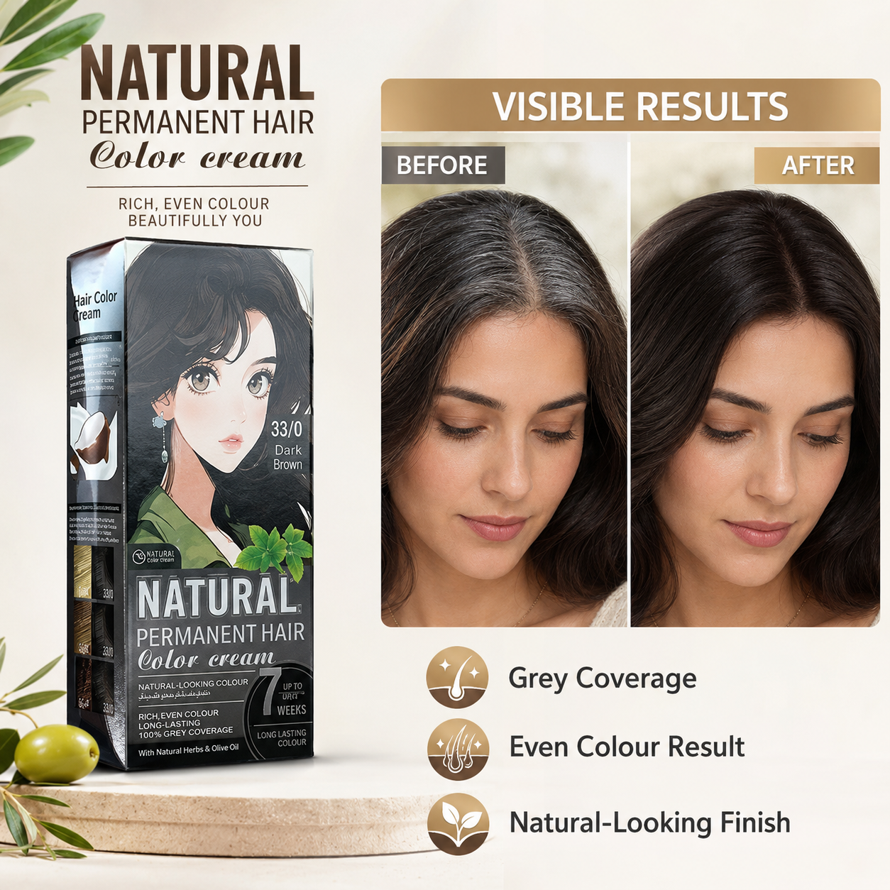 12 Shades Natural Permanent Hair Color Cream Kit