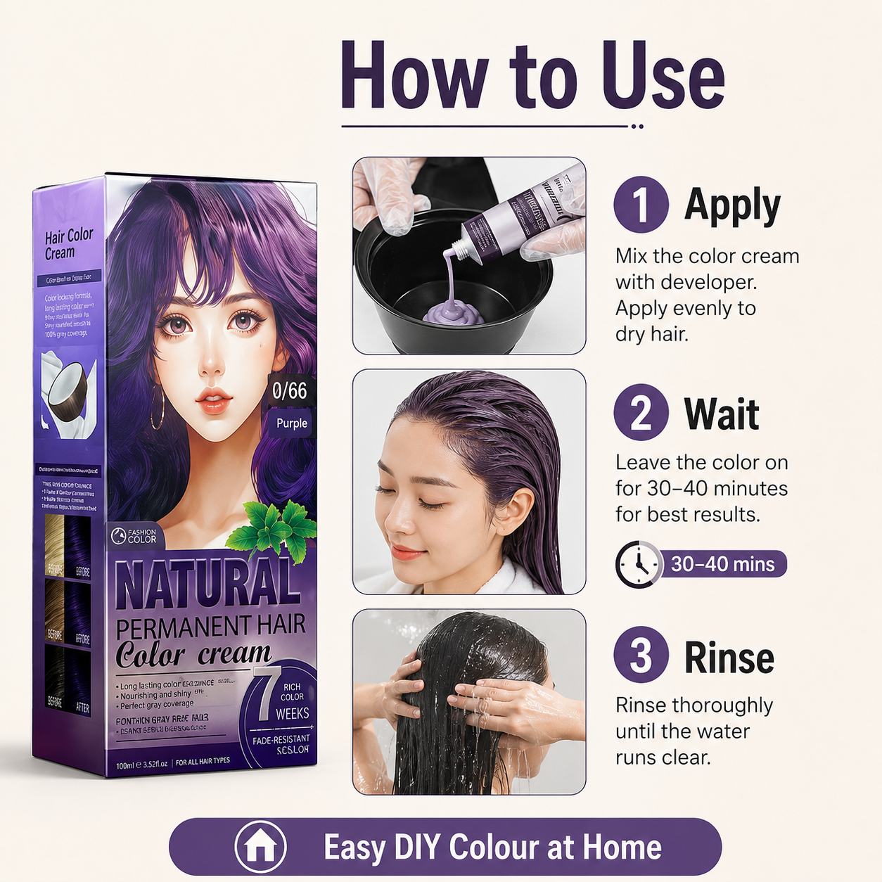 12 Shades Natural Permanent Hair Color Cream Kit
