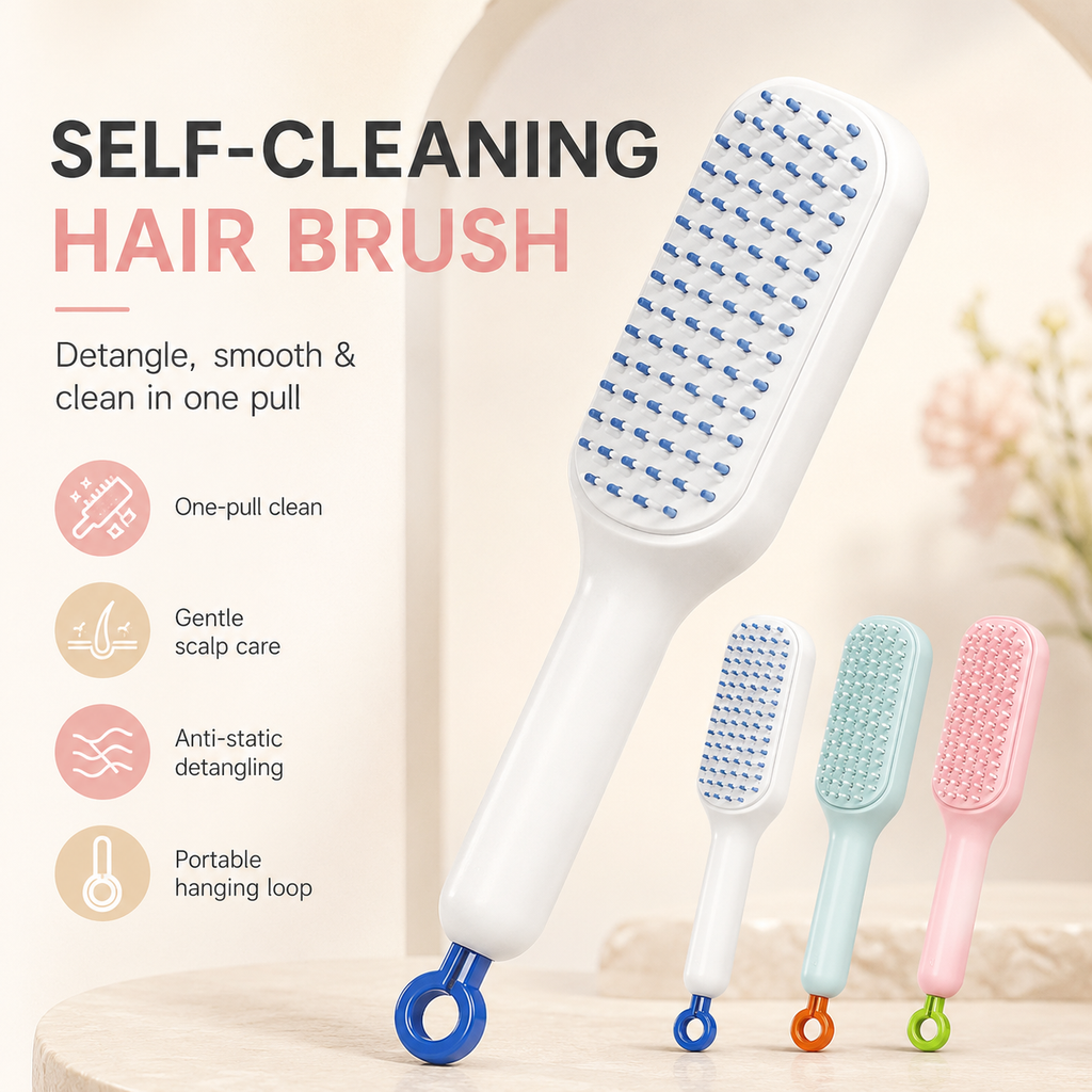 One Step Self Cleaning Retractable Massage Hair Comb