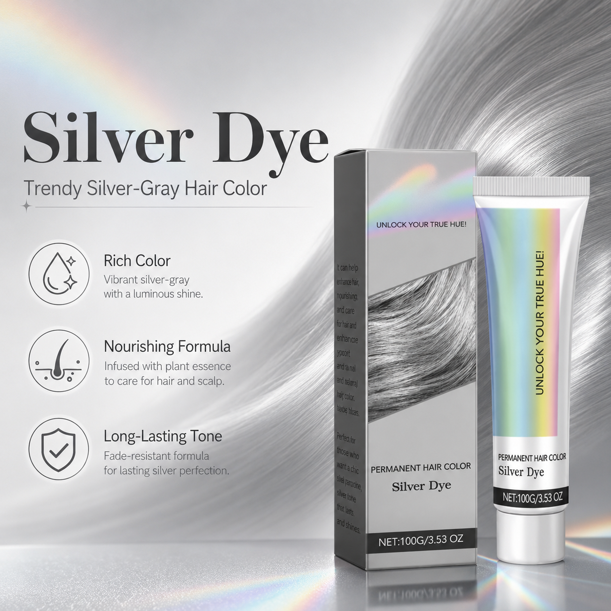 Fashion Silver Permanent Hair Dye Cream