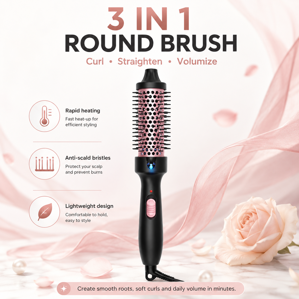 Portable Thermal Round Hot Brush,  Long Last Fluffy Hair Styling Comb