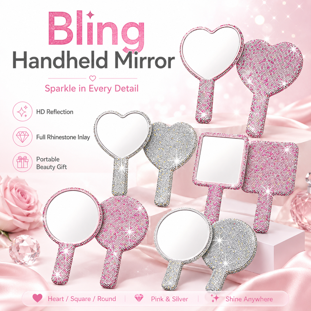 Full Diamond Bling Handheld Makeup Mirror