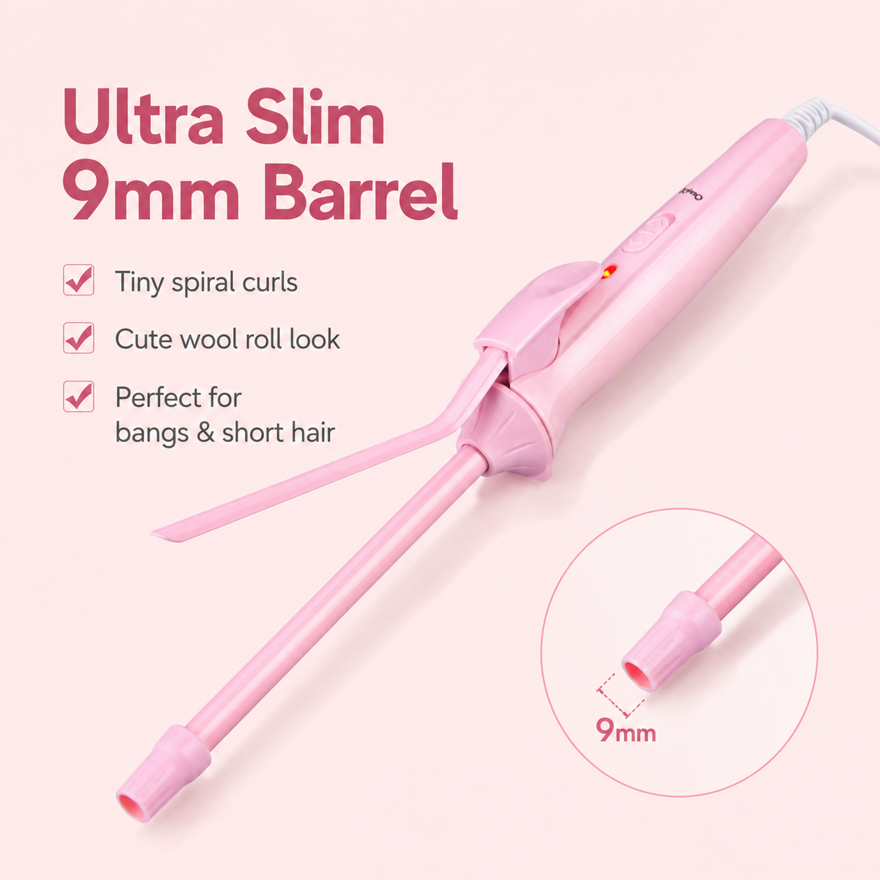 9mm Mini Thin Barrel Wool Roll Hair Curling Iron