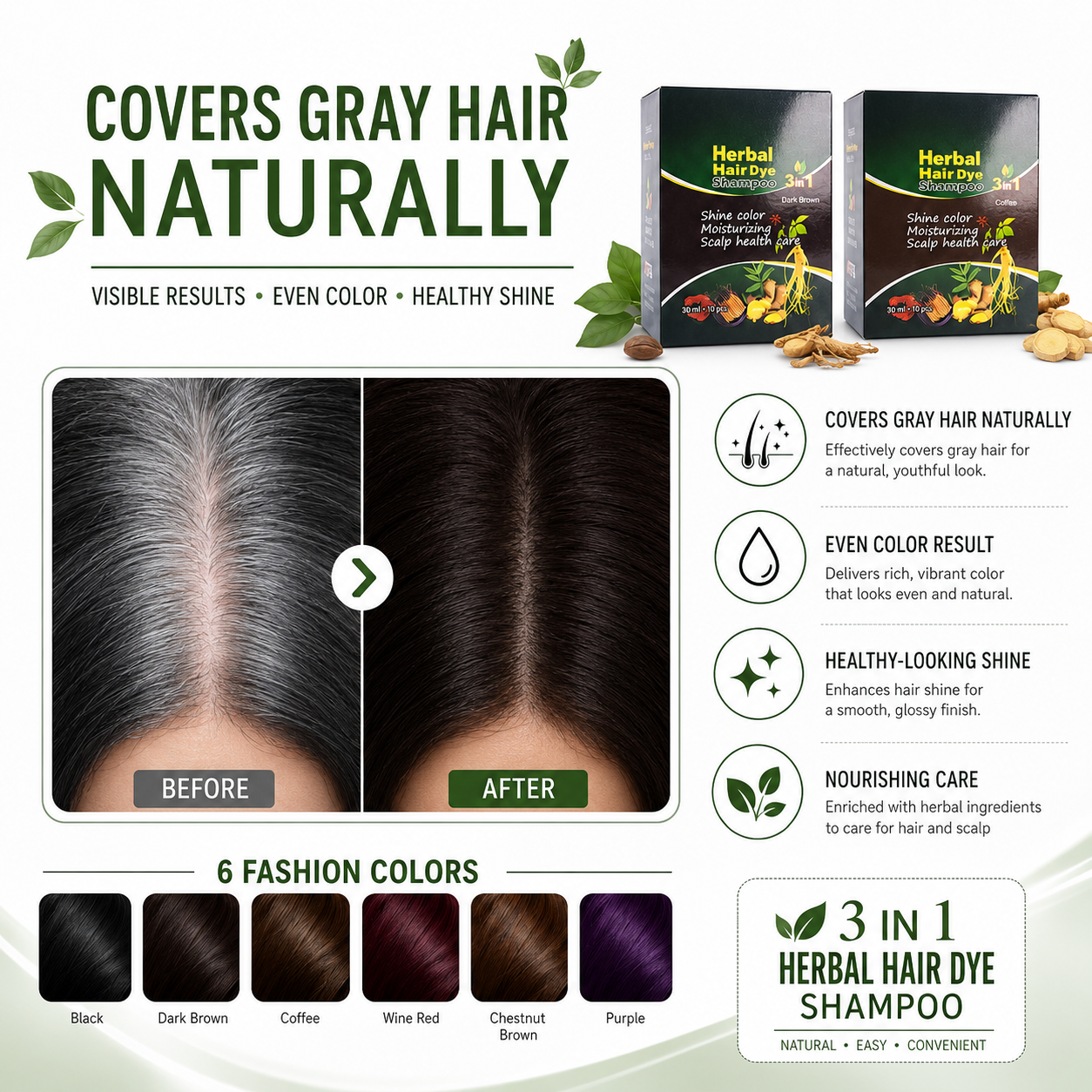 3 In 1 Herbal Hair Dye Shampoo