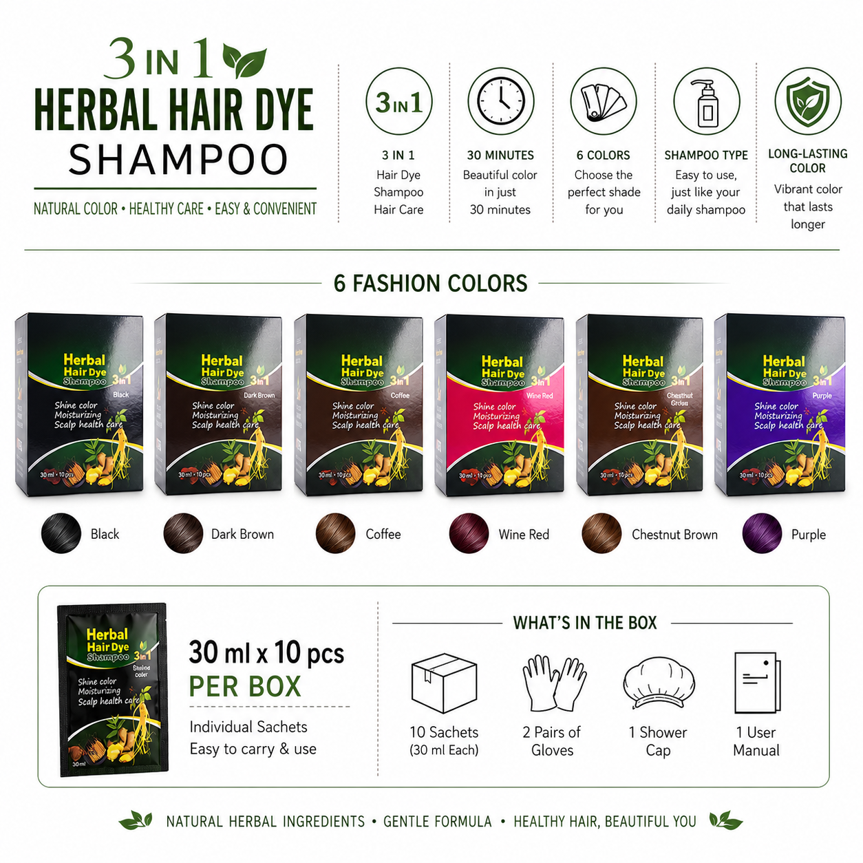 3 In 1 Herbal Hair Dye Shampoo