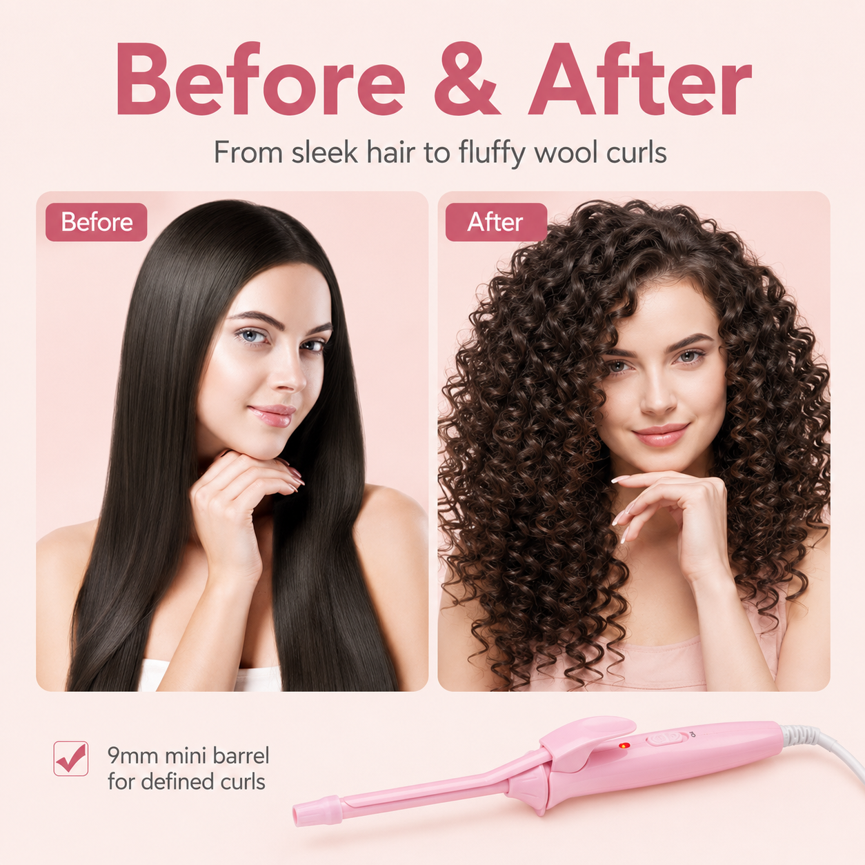 9mm Mini Thin Barrel Wool Roll Hair Curling Iron