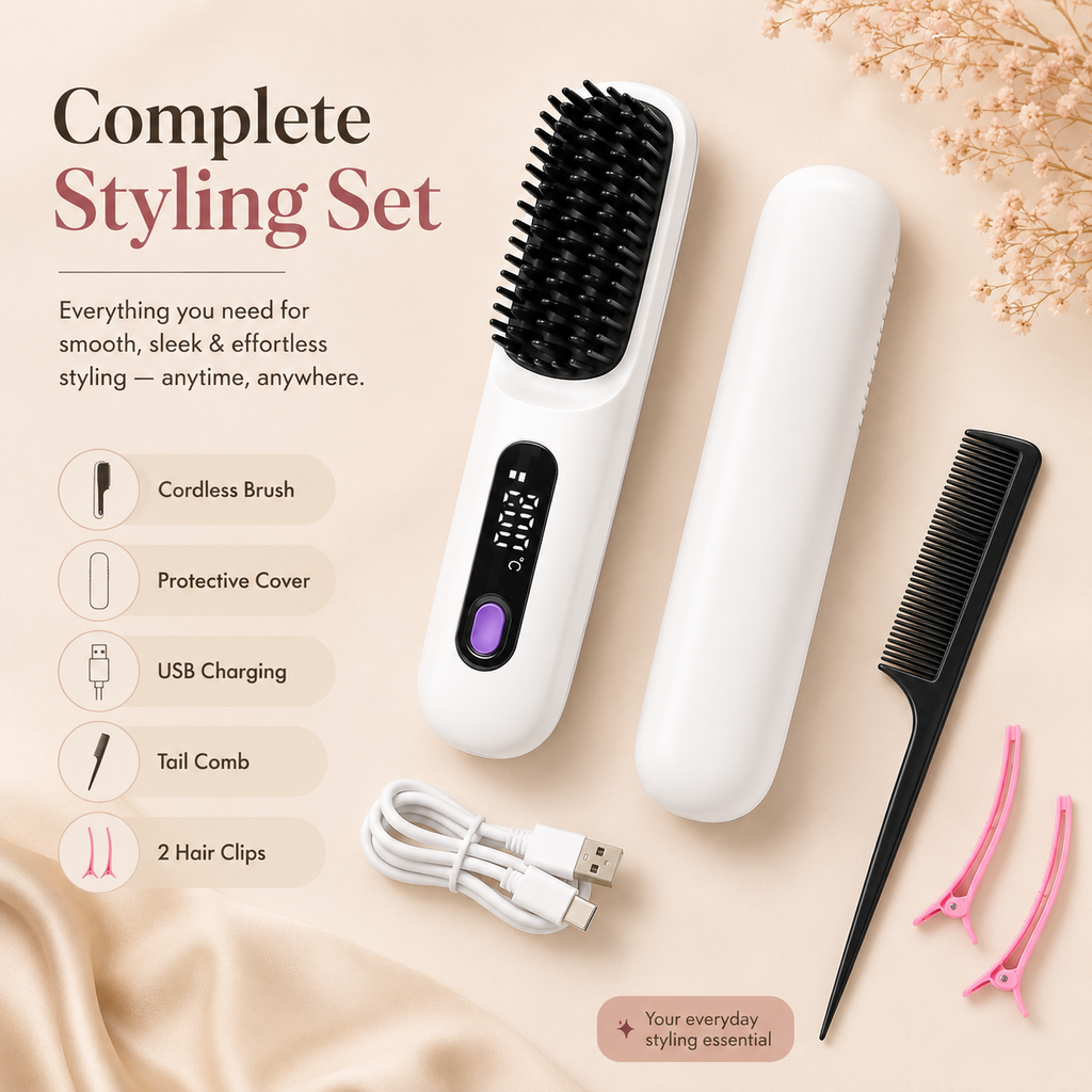 Cordless USB Rechargeable Travel Hair Straightener Brush