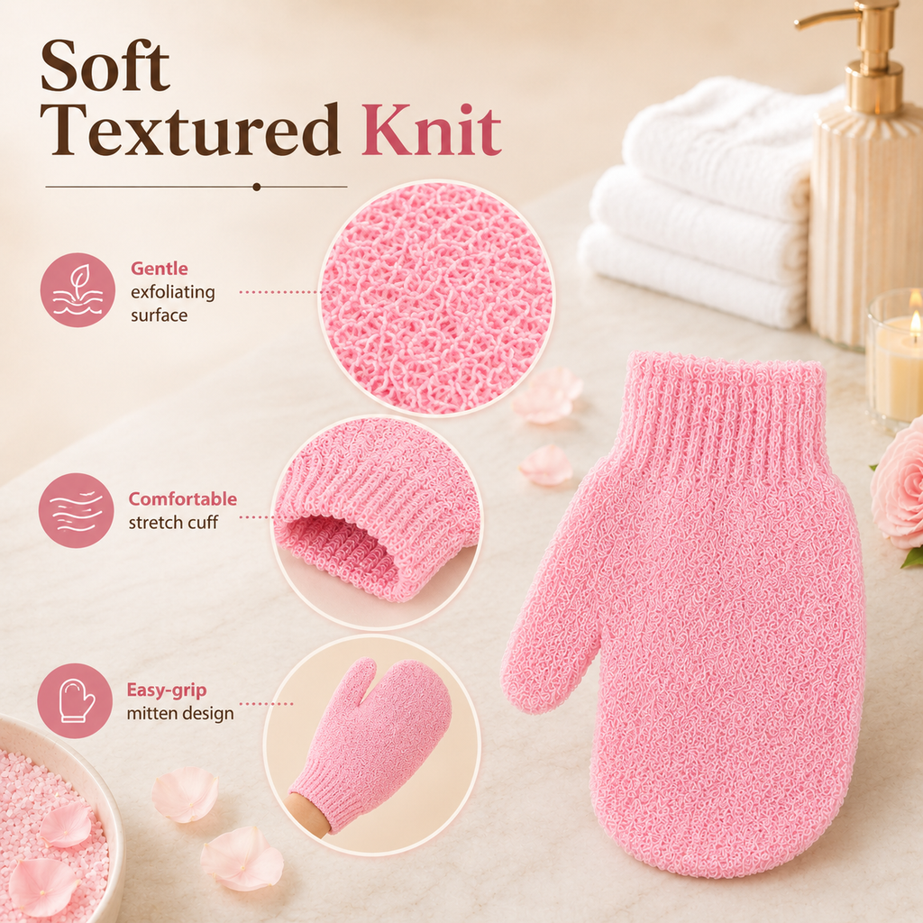 Soft Exfoliating Bath Scrub Gloves, Reusable Body Dead Skin Remover Shower Mittens