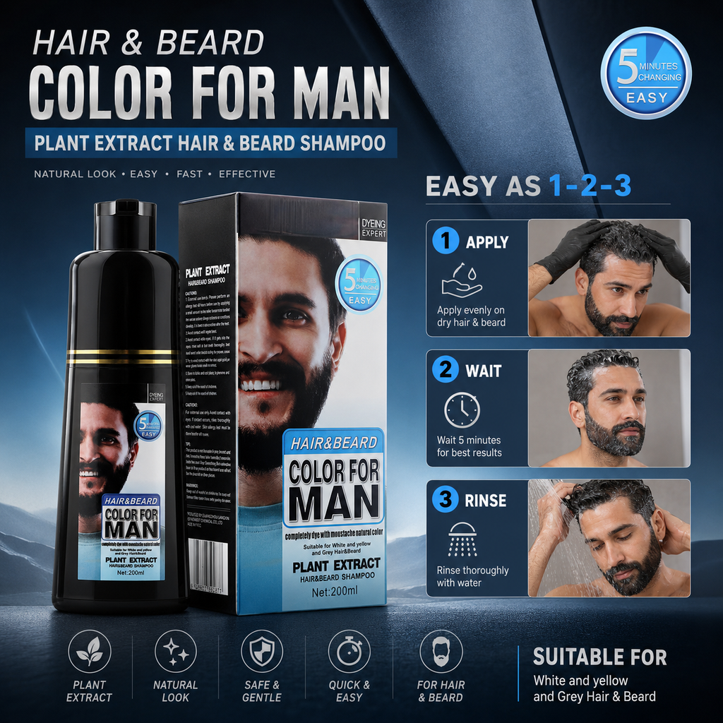 Plant Extract Men Hair & Beard Color Shampoo 200ml