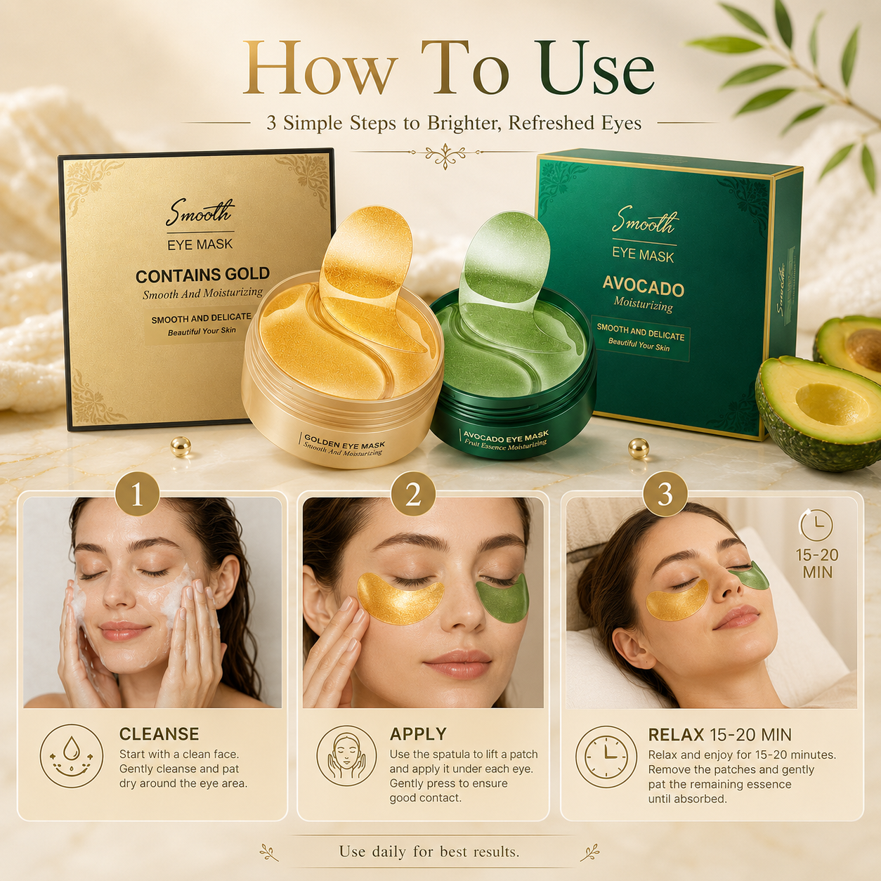 Moisturizing Cooling Gold Avocado Gel Eye Mask