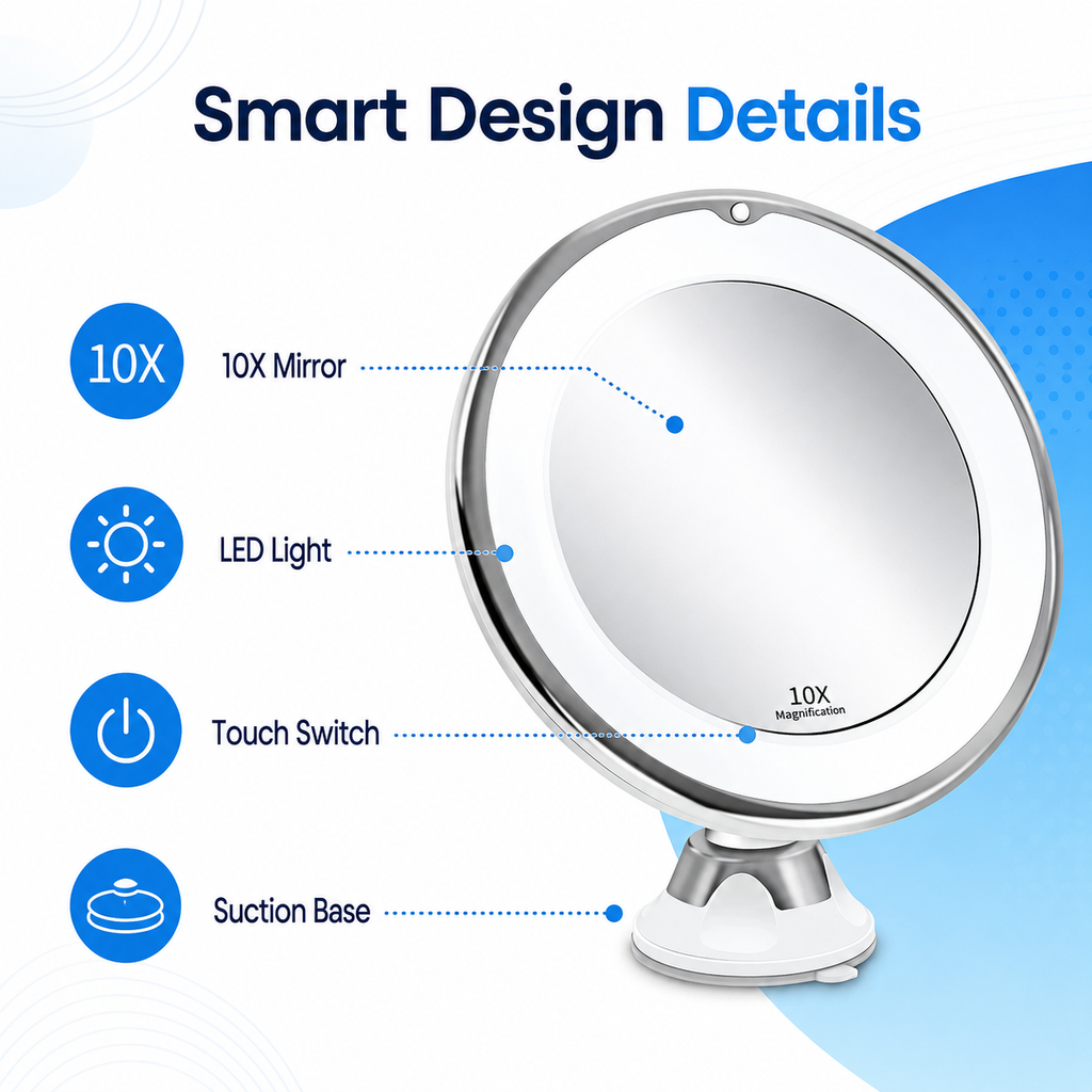 10X Magnification LED Suction Makeup Mirror