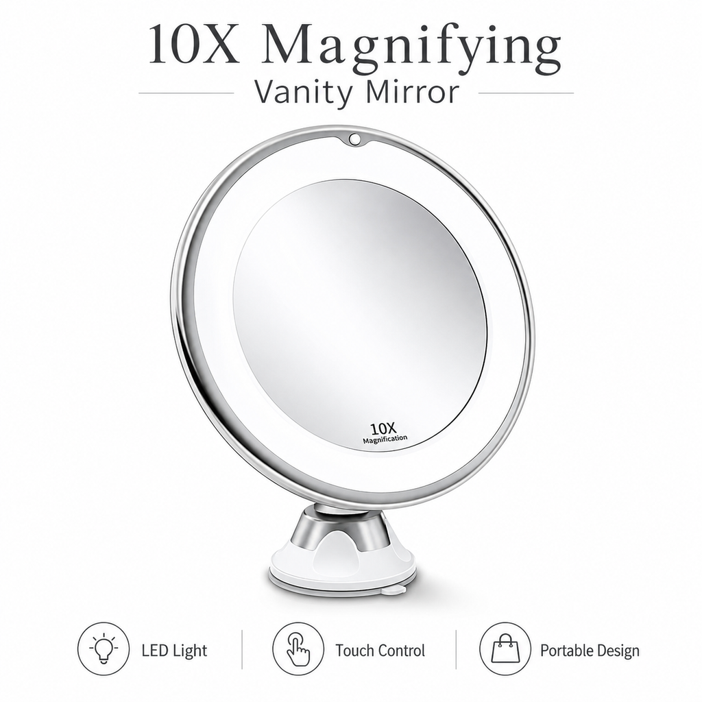 10X Magnification LED Suction Makeup Mirror