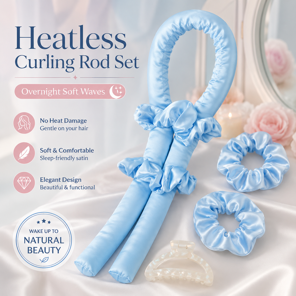 Heatless Satin Curling Rod Headband Set Soft Foam No-Heat Hair