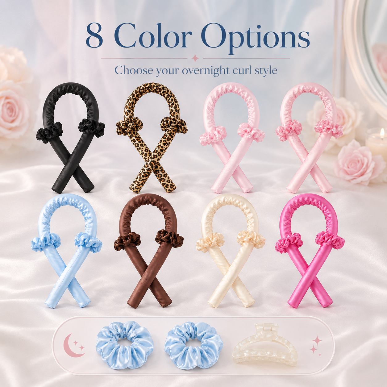 Heatless Satin Curling Rod Headband Set Soft Foam No-Heat Hair