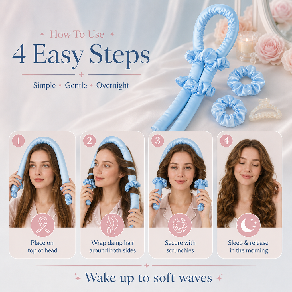 Heatless Satin Curling Rod Headband Set Soft Foam No-Heat Hair