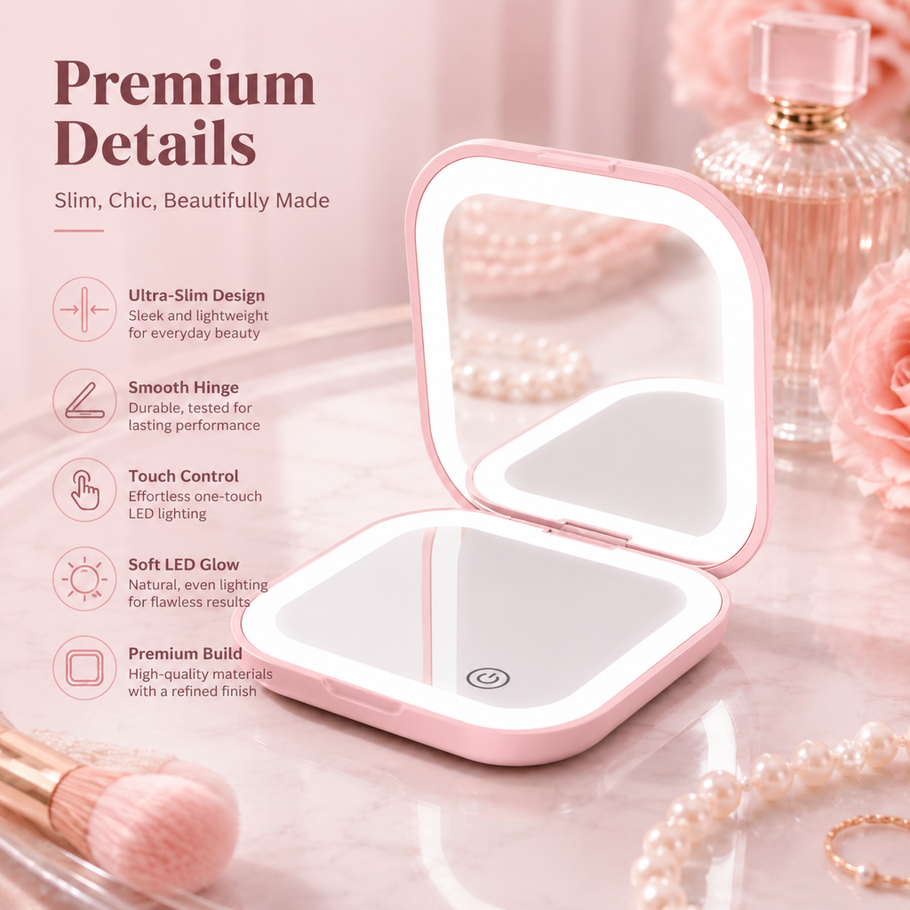 1X/2X Double Sided LED Light Compact Makeup Mirror