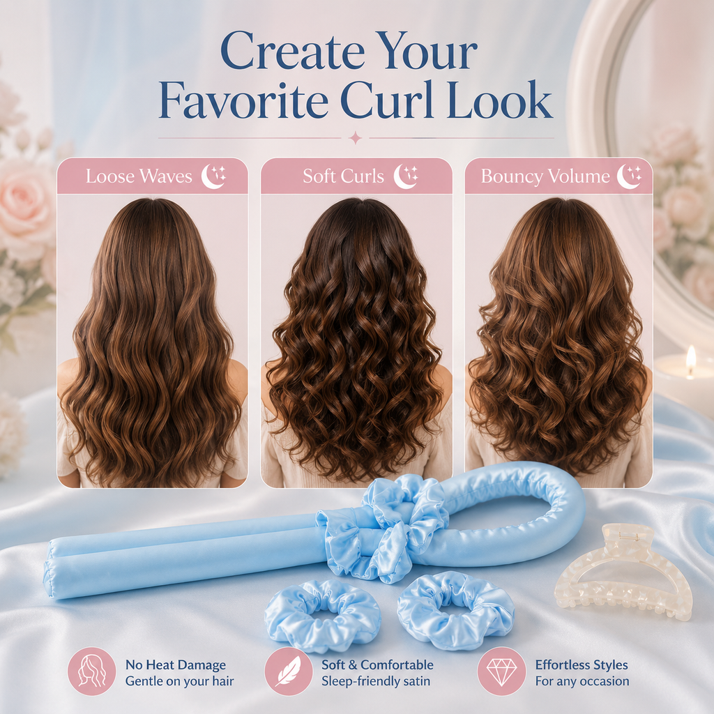 Heatless Satin Curling Rod Headband Set Soft Foam No-Heat Hair
