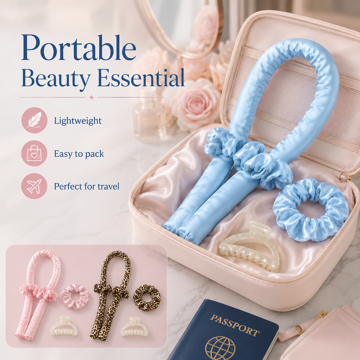 Heatless Satin Curling Rod Headband Set Soft Foam No-Heat Hair