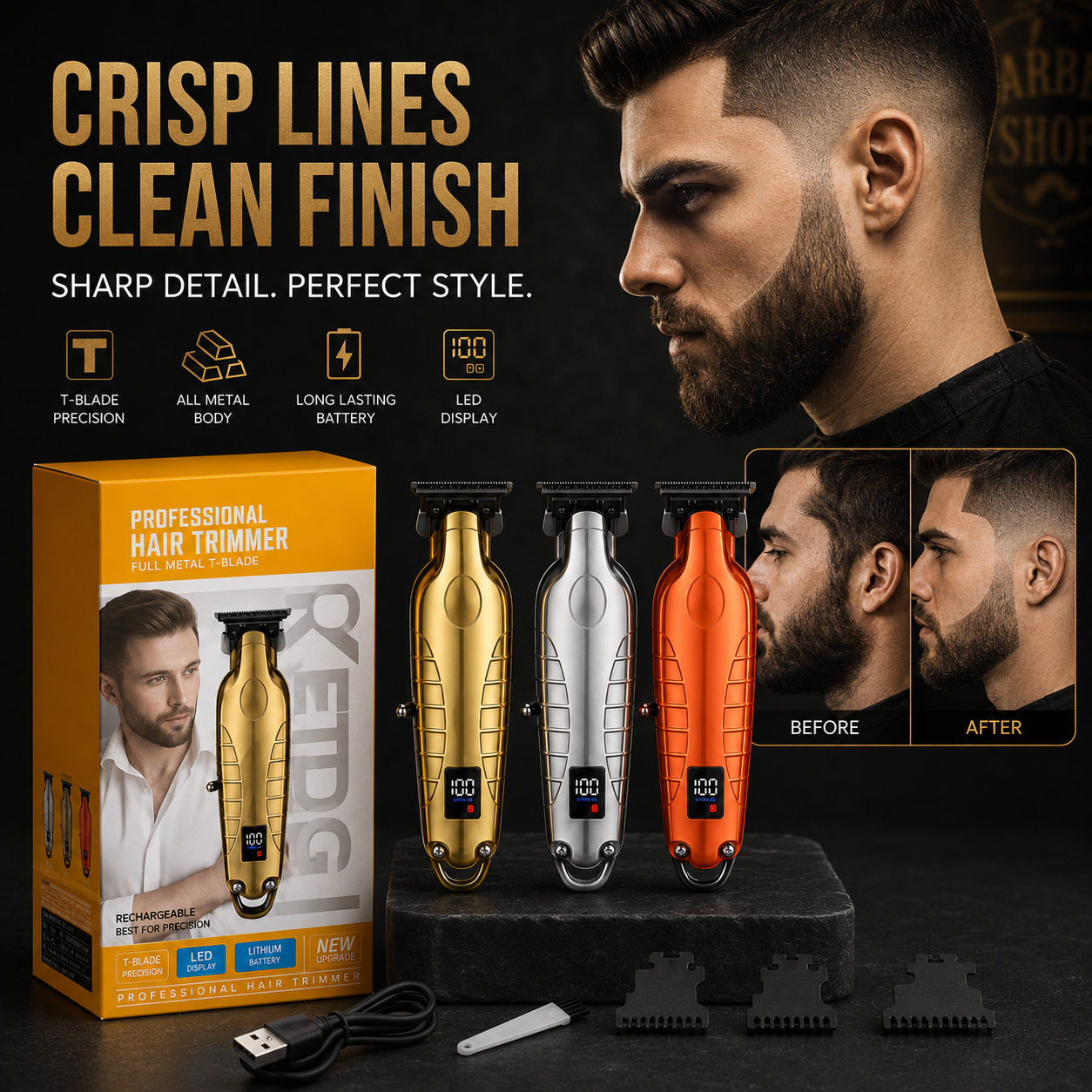 2293 Metal Body Cordless Hair Clipper with Digital Display