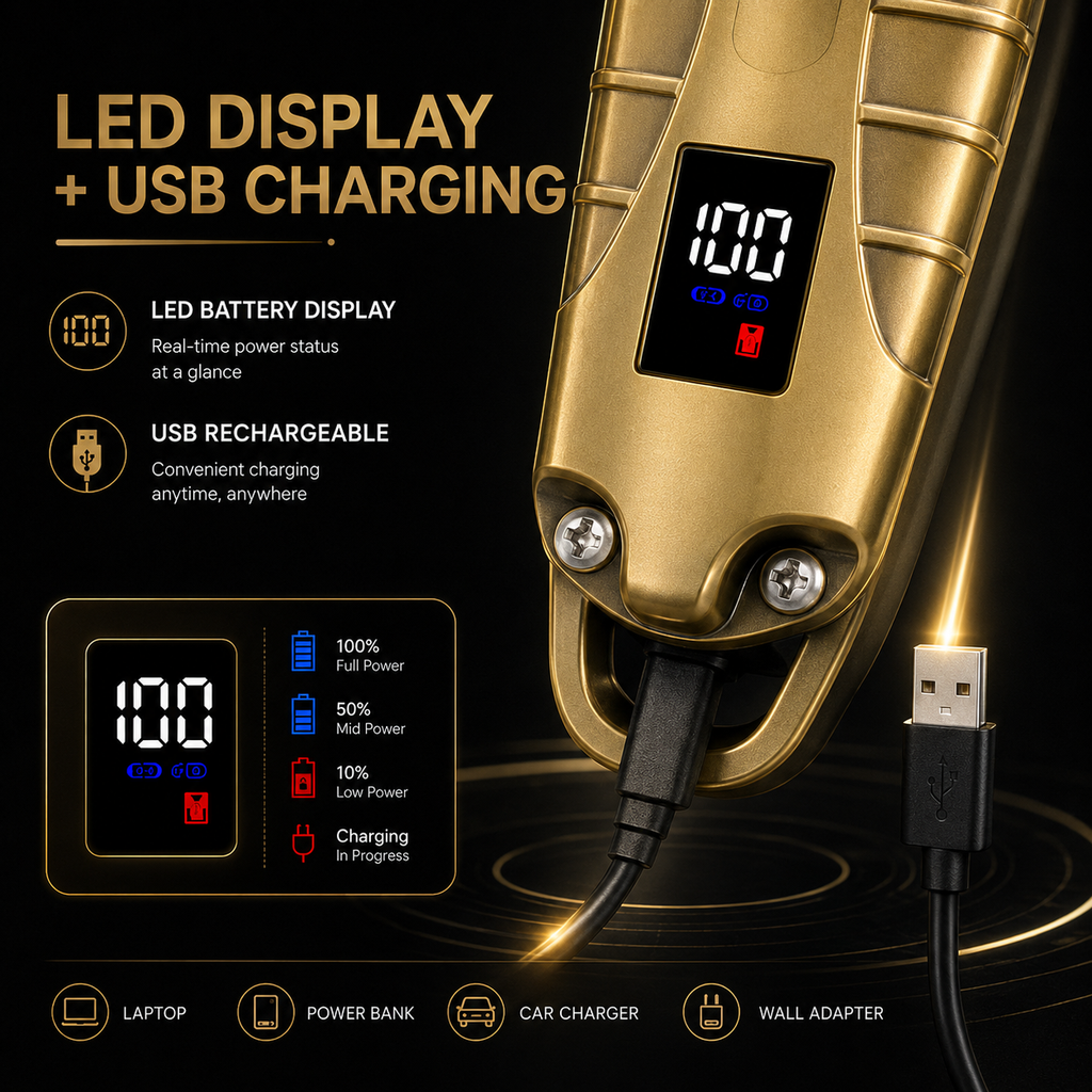 2293 Metal Body Cordless Hair Clipper with Digital Display