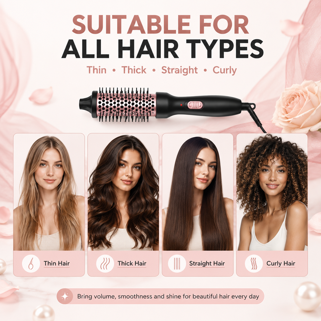 Portable Thermal Round Hot Brush,  Long Last Fluffy Hair Styling Comb