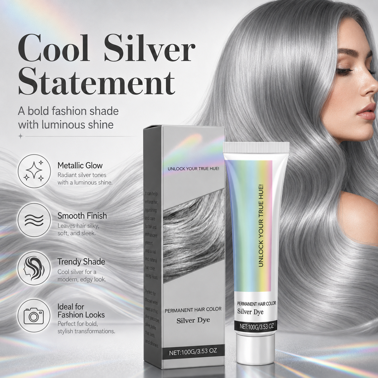Fashion Silver Permanent Hair Dye Cream