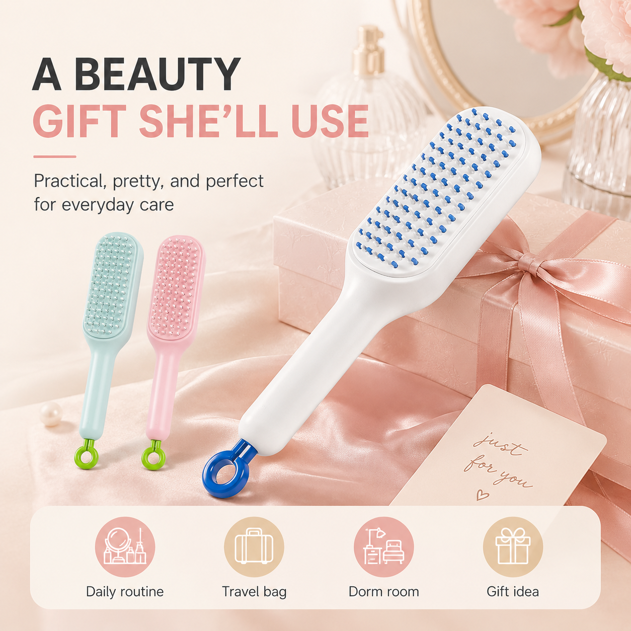 One Step Self Cleaning Retractable Massage Hair Comb