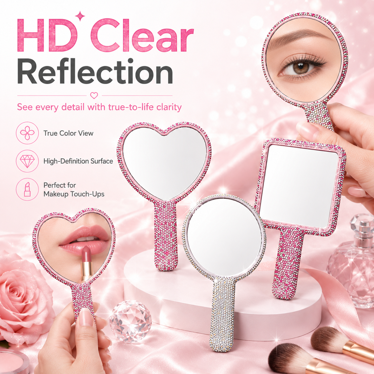 Full Diamond Bling Handheld Makeup Mirror