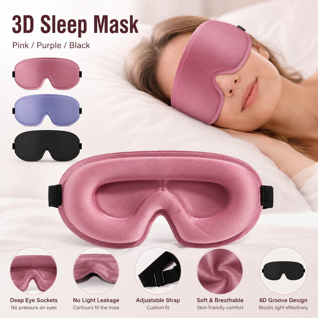 3D Contoured 99% Light Blockout Sleep Eye Mask