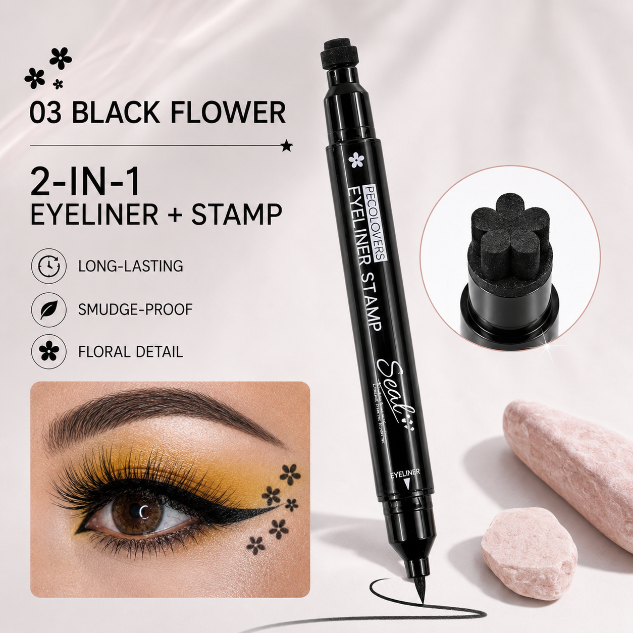 2 In 1 Stamp Liquid Eyeliner Pen, Waterproof Long