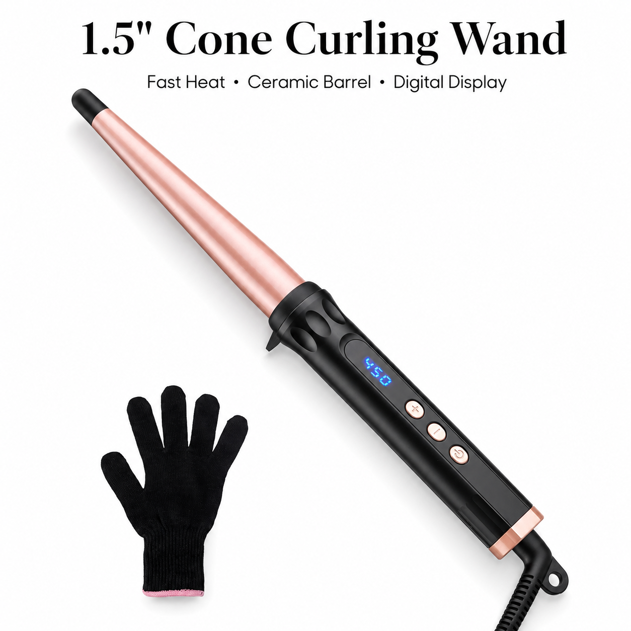 Conical Taper Curling Wand,  Digital Temp Fast Heating Ceramic Hair Curler