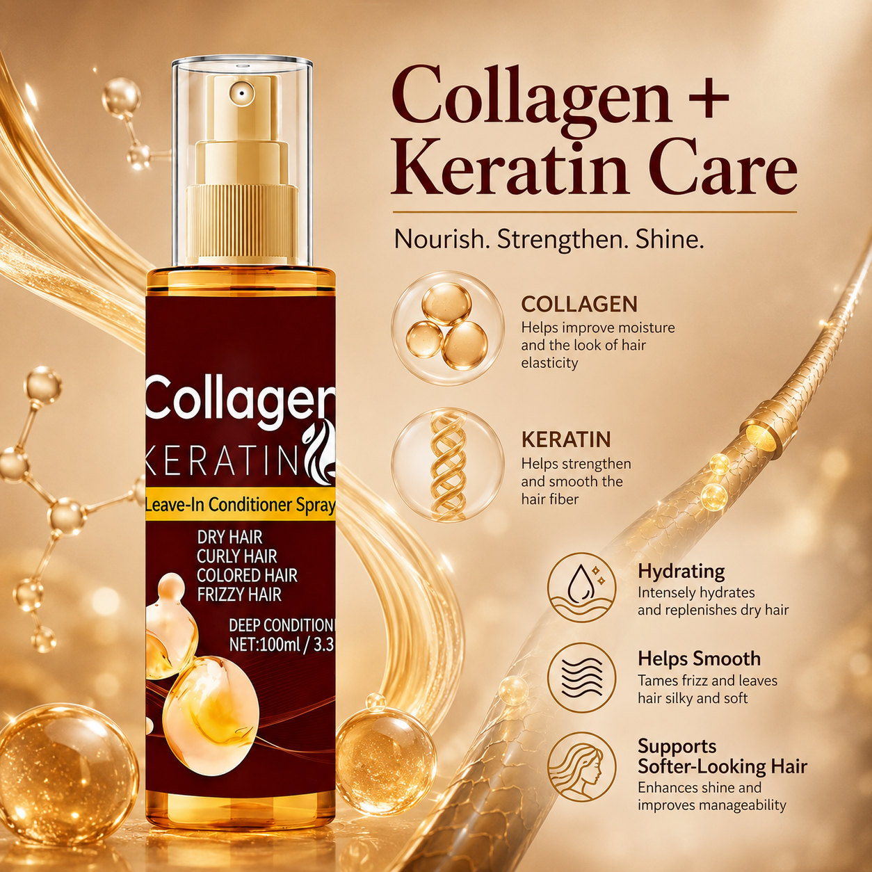 Upgraded Collagen Keratin Leave-In Conditioning Spray