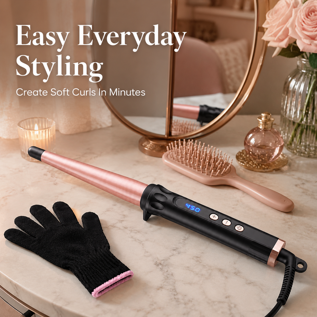 Conical Taper Curling Wand,  Digital Temp Fast Heating Ceramic Hair Curler