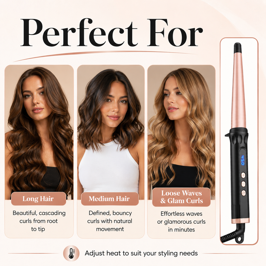 Conical Taper Curling Wand,  Digital Temp Fast Heating Ceramic Hair Curler
