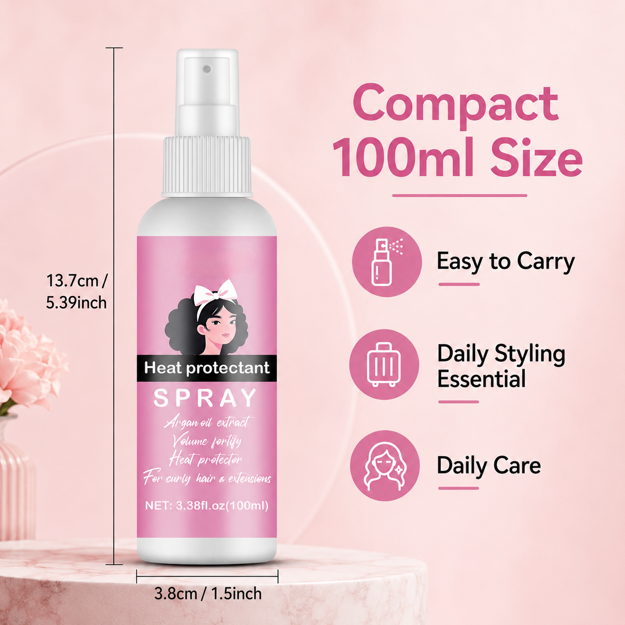 Thermal Protect Hair Spray, Prevent Heat Damage for Curly Hair & Hair Extensions