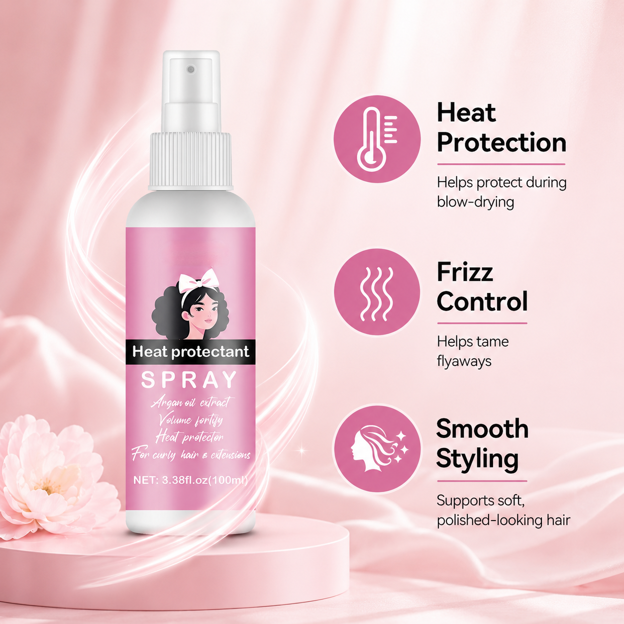 Thermal Protect Hair Spray, Prevent Heat Damage for Curly Hair & Hair Extensions