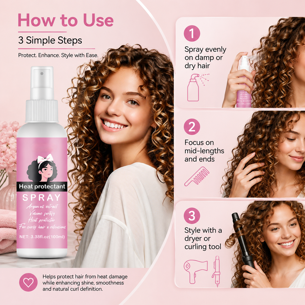 Thermal Protect Hair Spray, Prevent Heat Damage for Curly Hair & Hair Extensions