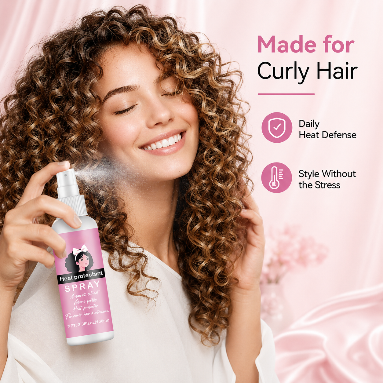Thermal Protect Hair Spray, Prevent Heat Damage for Curly Hair & Hair Extensions